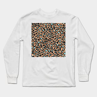 Leopard Pattern in Pale Blue on Pink Rose Long Sleeve T-Shirt